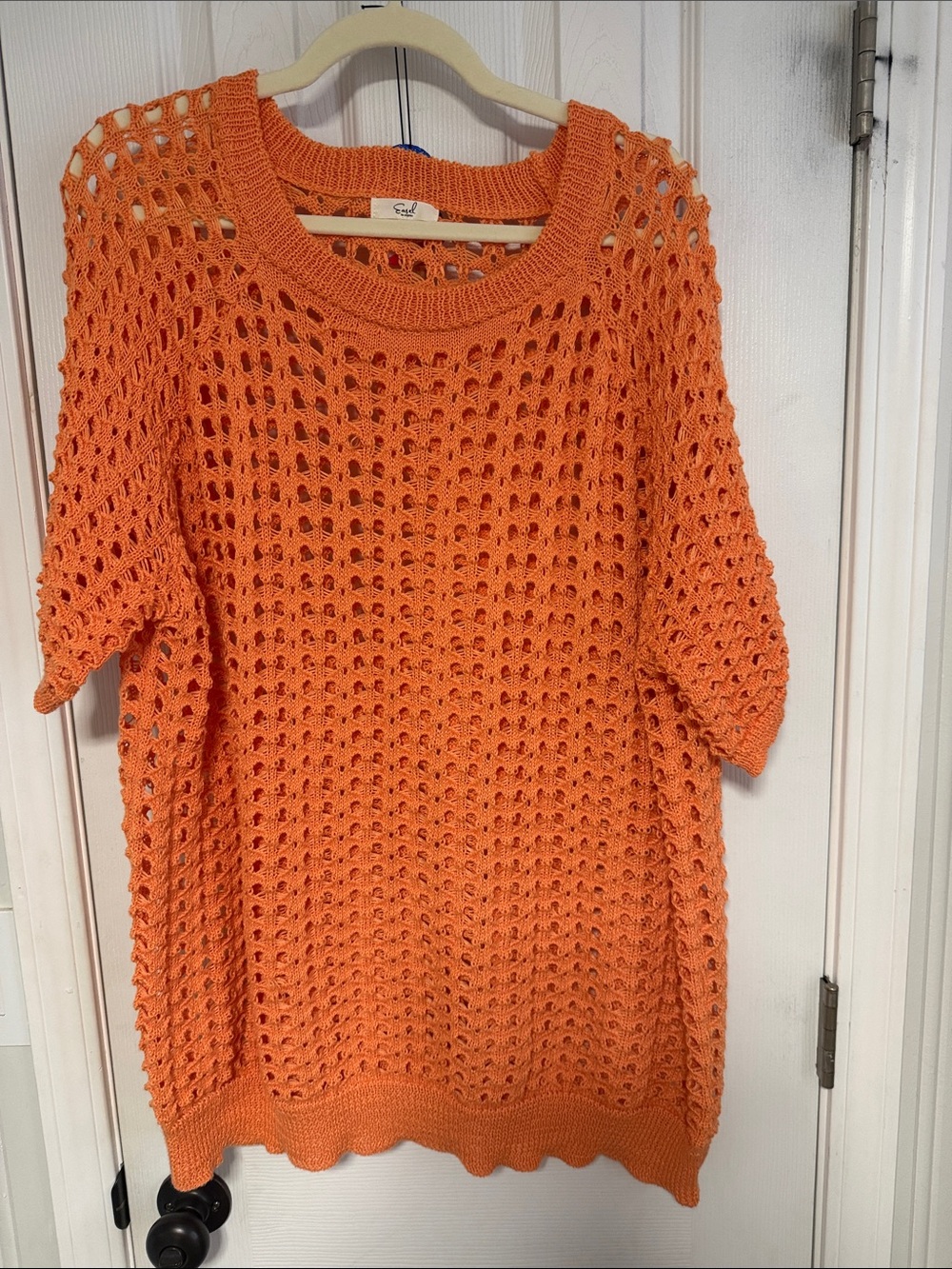 easel Open-Weave Scoop Neck Sweater in Bright Orange